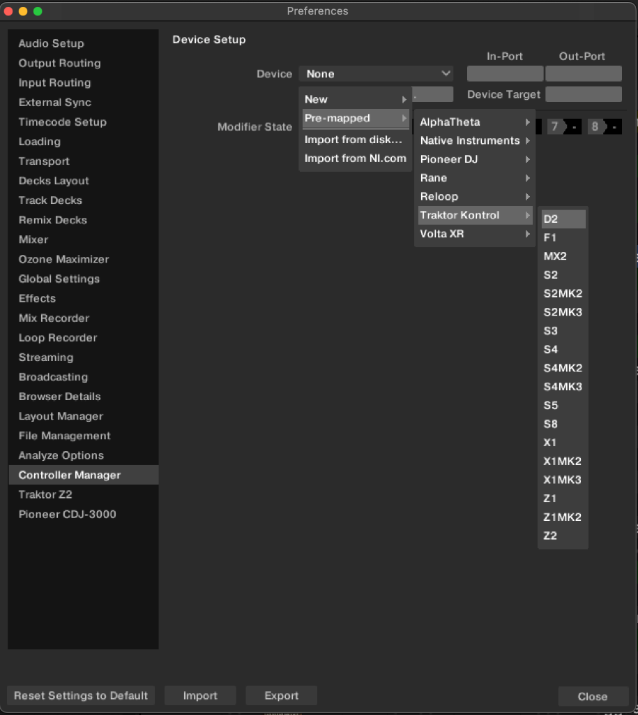 Traktor Controller Manager Settings